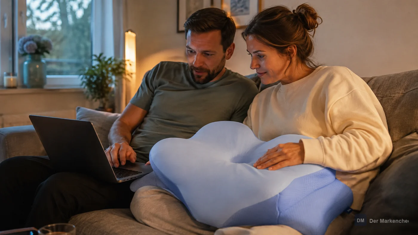 Paar informiert sich zu Hause über das Derila Ergo Kissen