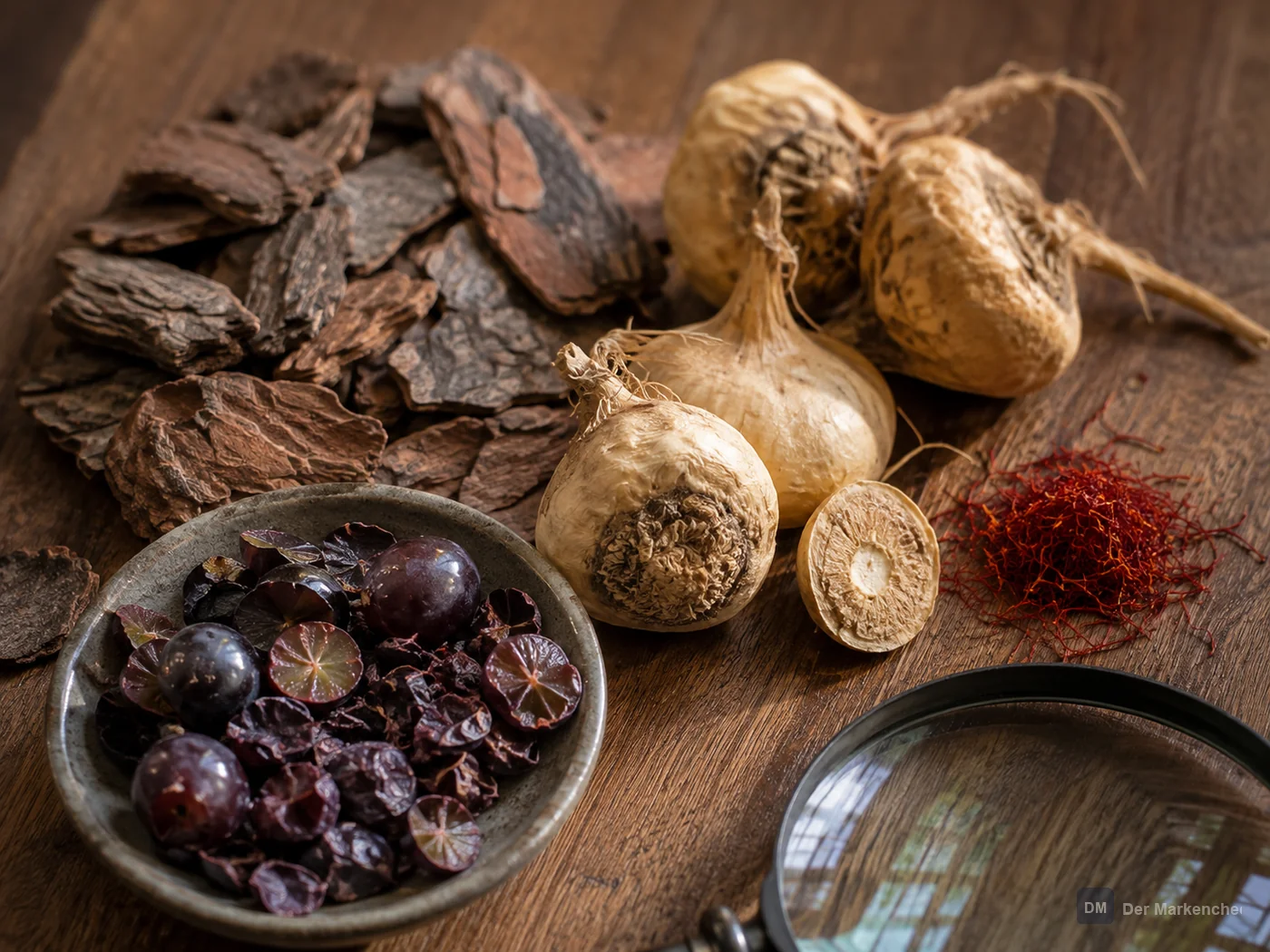 Botanische ForceVital Inhaltsstoffe – Maca, Kiefernrinde, Trauben und Safran