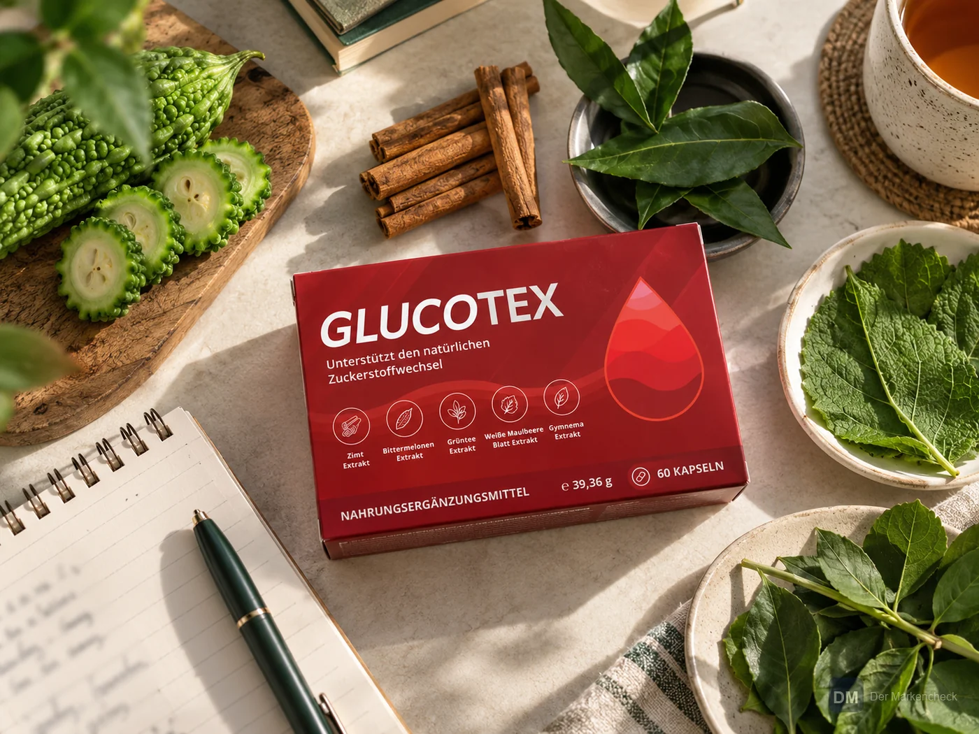 Glucotex mit ausgewählten Inhaltsstoffen der Rezeptur